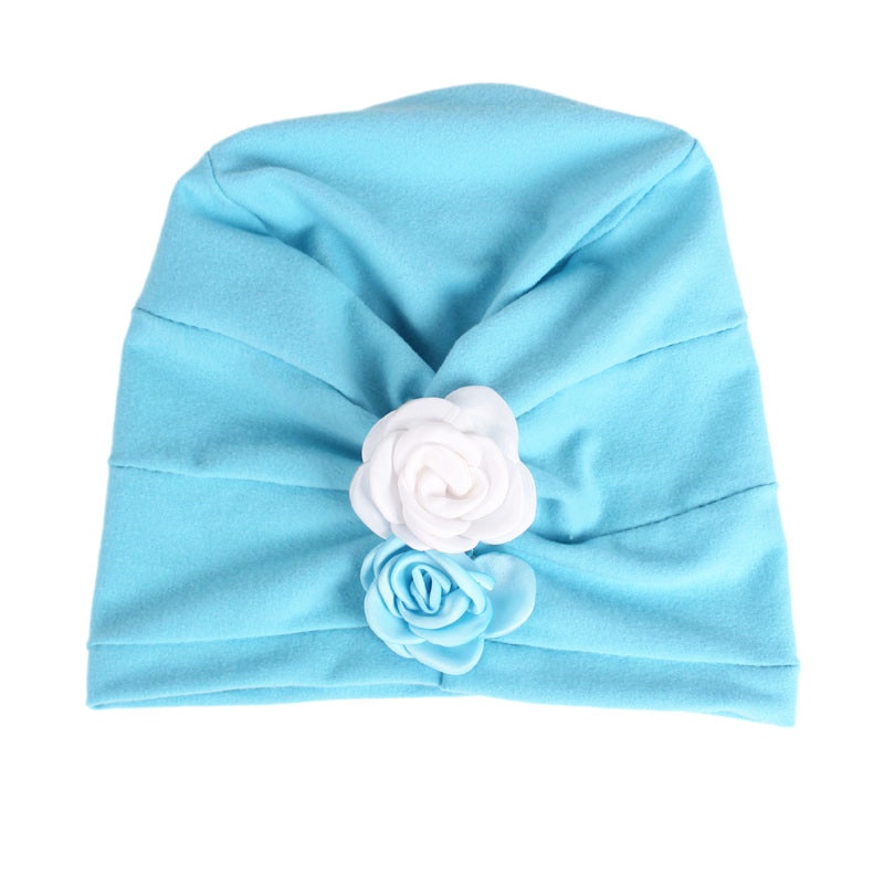 Blomma baby hattar barns bomull hatt flickor indien mössa baby mössa tillbehör: Blå