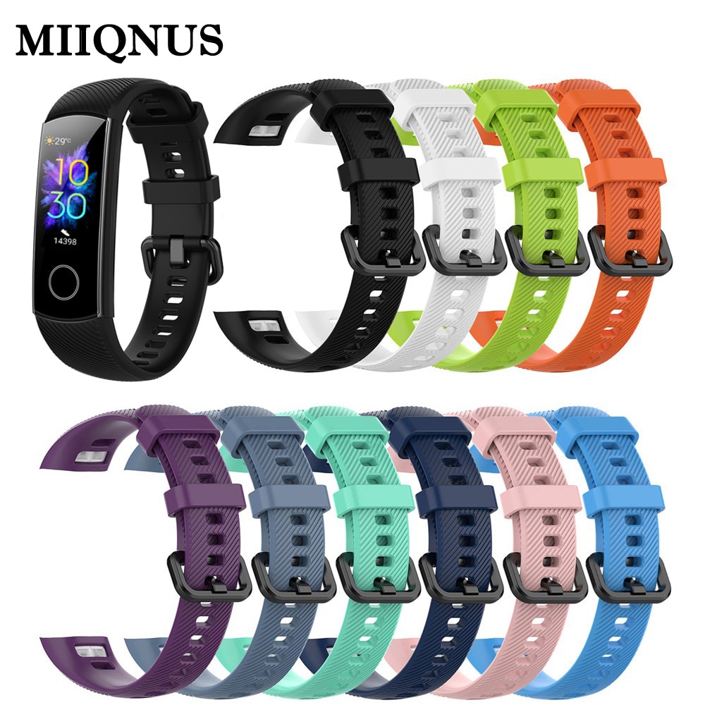 Miiqnus pulseira de silicone para honor band 4/5, pulseira de substituição inteligente de silicone clássica para relógio esportivo