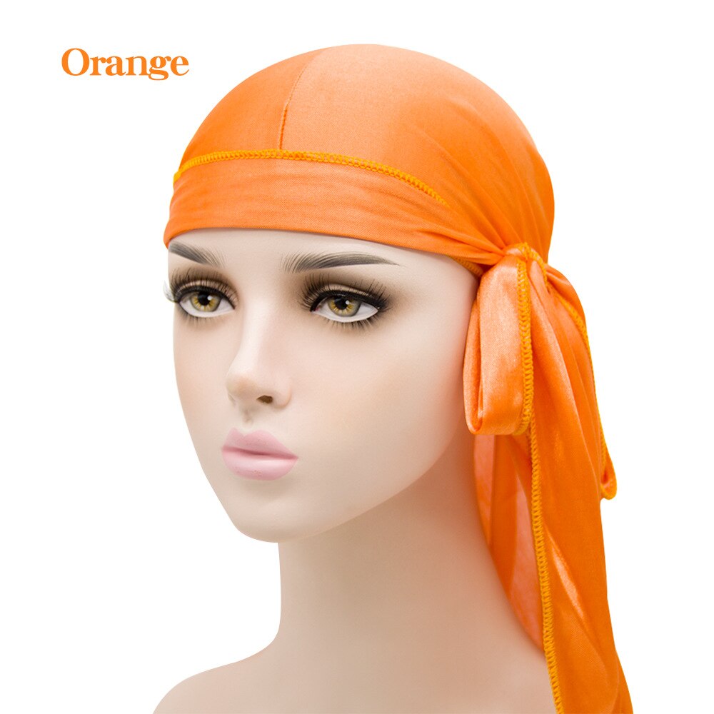 Durag do doo du chiffon en velours pour hommes et femmes, chapeau Bandana respirant, longue queue, couvre-chef chimio, couleur unie,: Orange