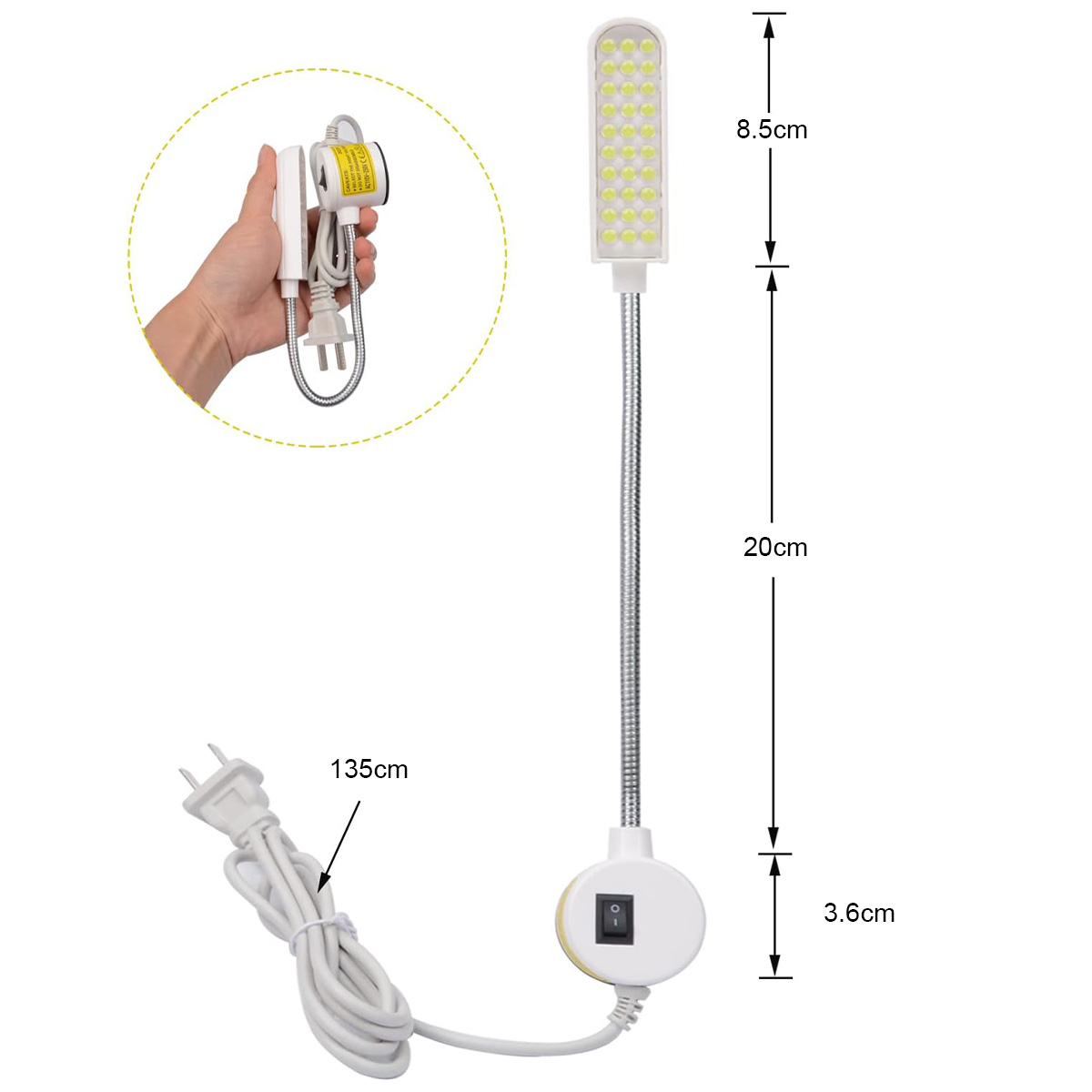 Industriële Geleide Licht 1w 2w 3w Flexibele Werklicht Adsorbed Basisarm Gooseneck Werken Eu/Us Plug Hanger Magnetische Naaimachine