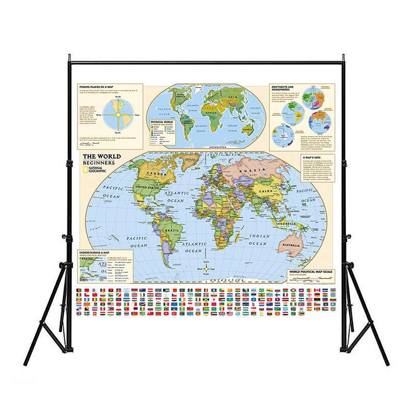 60*60cm The World Map Wall Art Canvas Painting Unframed Prints School Teaching Supplies Home Living Room Decoration