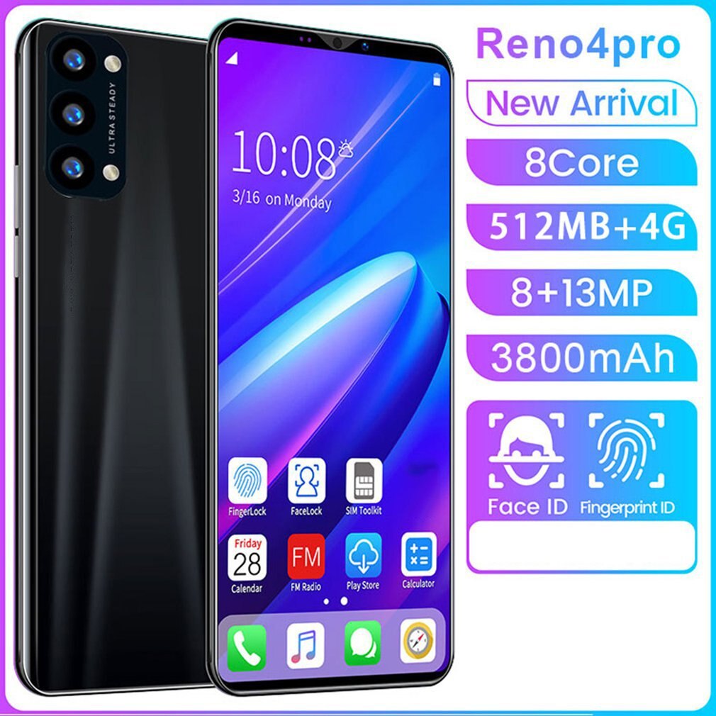 Reno 4 pro smartphone 5.8 inch smartphone 512m+4g 3d glazen achterkant high-definition camera aan de achterkant