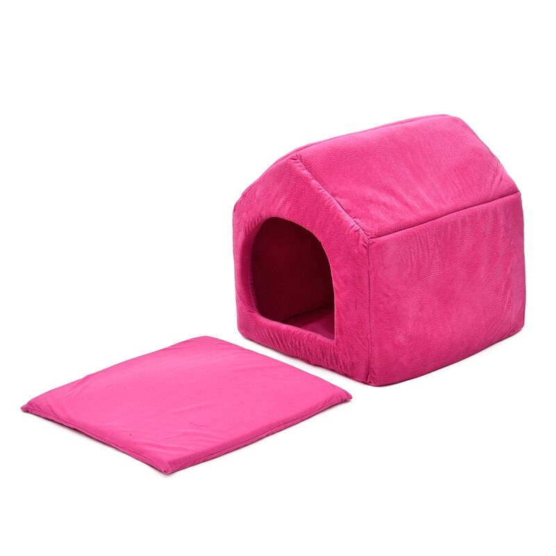 Pet Dog Cat Dome Bed Kitten Cave Cubby Cozy Baskets House Embossed Crate Warm Windproof Dog Puppy Kennel Cat Cushion Kitten Mat: rose red / S
