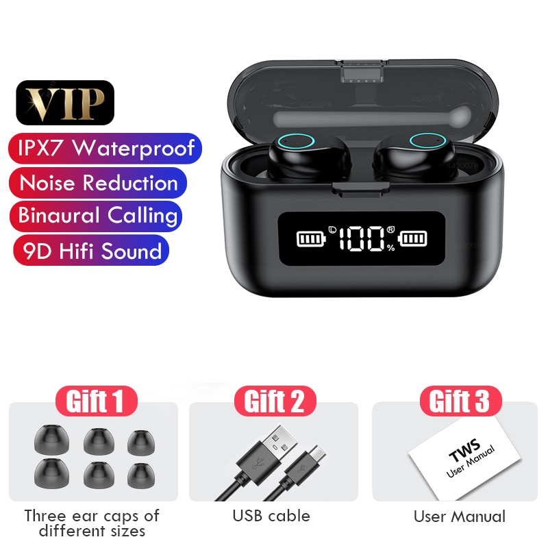 Écouteurs sans fil 2000mAh étui de charge LED affichage étanche casque avec Microphone TWS sans fil Bluetooth 5.0 casque: Black 2