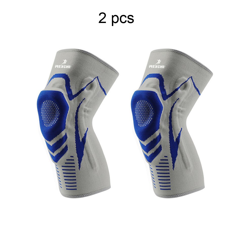 Basketball Knee Pads with Support Silicon Padded Elastic Non-slip Patella Brace Kneepad for Fitness Gear Protector Tennis: 2 Pieces Blue / L