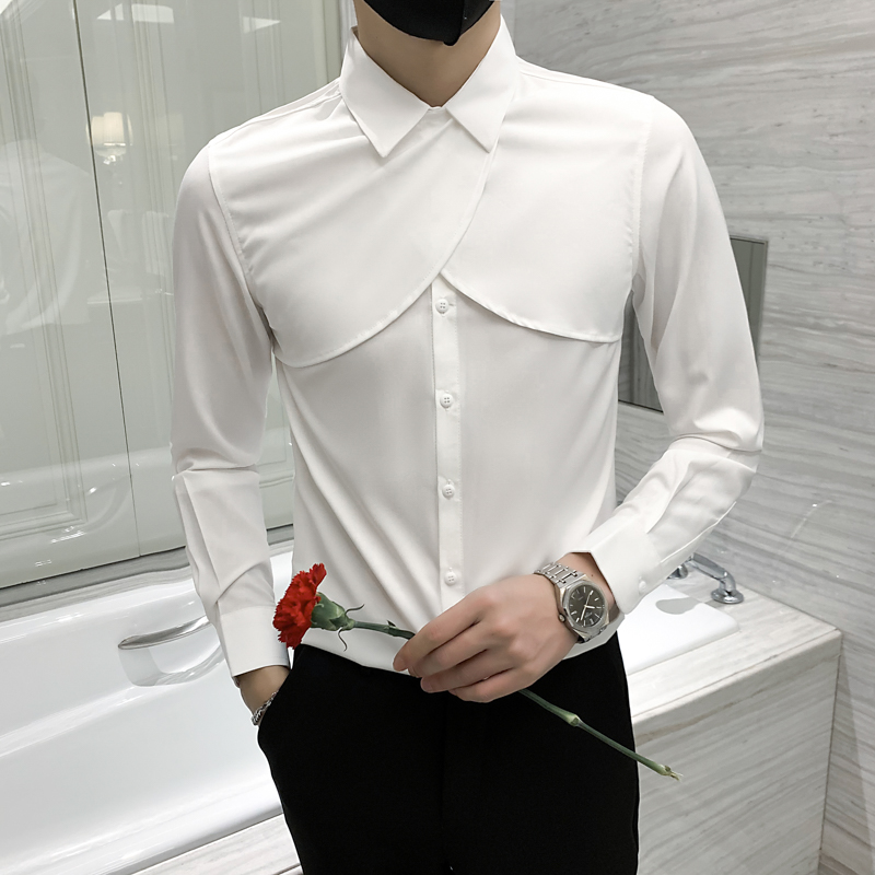 Black/White Spring Personality Spliced Long Sleeve Tuxedo Shirts For Men Clothing 2022 Slim Fit Casual Chemise Homme