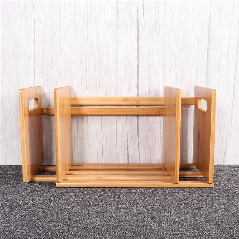 1 ud. Estante de almacenamiento para escritorio de bambú Moso estante de libros de escritorio Mini estante extensible sujetalibros (Color madera)