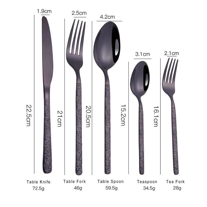 Black Cutlery Set Stainless Steel Flatware Tableware Spoons Set Forks Knives Teaspoons Stone Pattern Handle Eating Utensils Home: 5 pcs Set