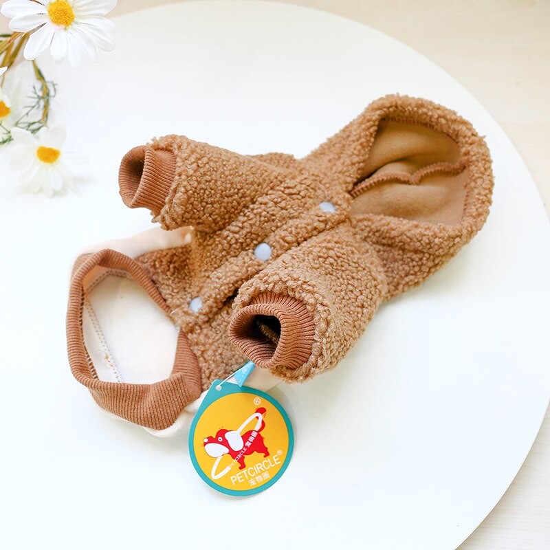 PETCIRCLE-ropa de estilo coreano para perro, suéter con gorro de café, adecuado para perros pequeños y gatos, traje bonito para mascotas, abrigo de tela para perros, Otoño e Invierno