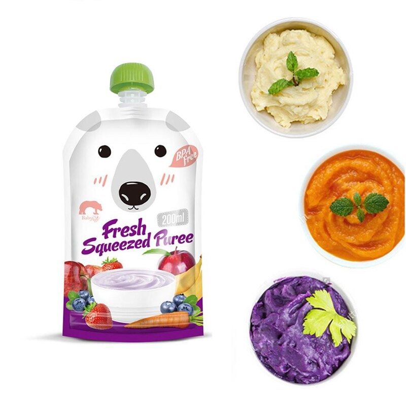 8Pcs Reusable Baby Food Pouch 200ML Kids Storage Bag DIY Breast Milk Bag Infant Double Zipper Squeeze Feeding Bags