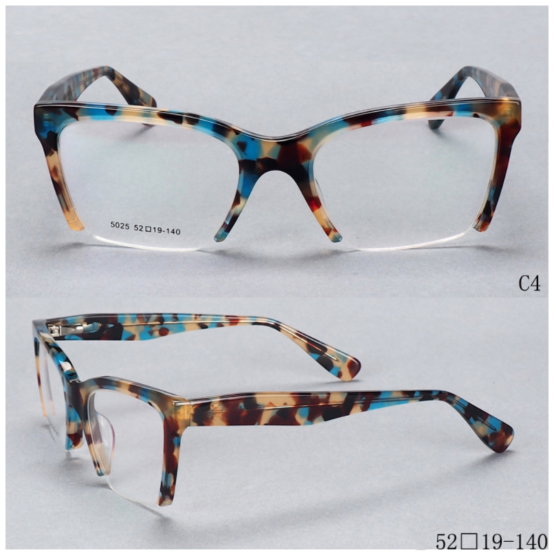 49409 Half Frame Anti Blue Acetate Glasses Frames Upscale Women Optical Computer Glasses: C4