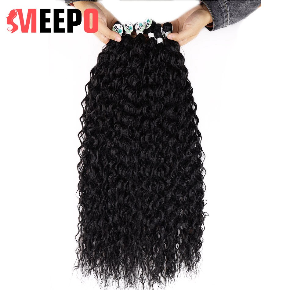 Water Wave Curly Hair Bundles Synthetic Hair Weave 9 Bundles/Pack Color 1# Black High Temperature Heat Resistant Fiber 28inches