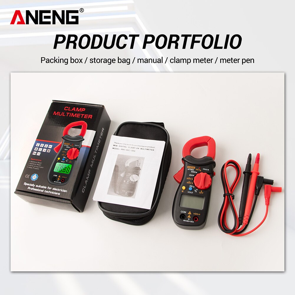 Digital Clamp Meter 1999 Counts Non-contact Digital Clamp Multimeter ANENG MT88A AC DC Voltage NCV Tester with Backlight