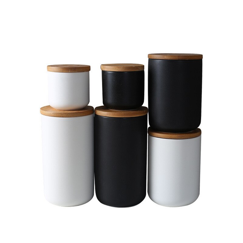 nordisch küche weiß schwarz versiegelt keramik lagerung Krug würzen Krug Container, salz lagerung flasche mit holz deckel kaffee Tee Krug