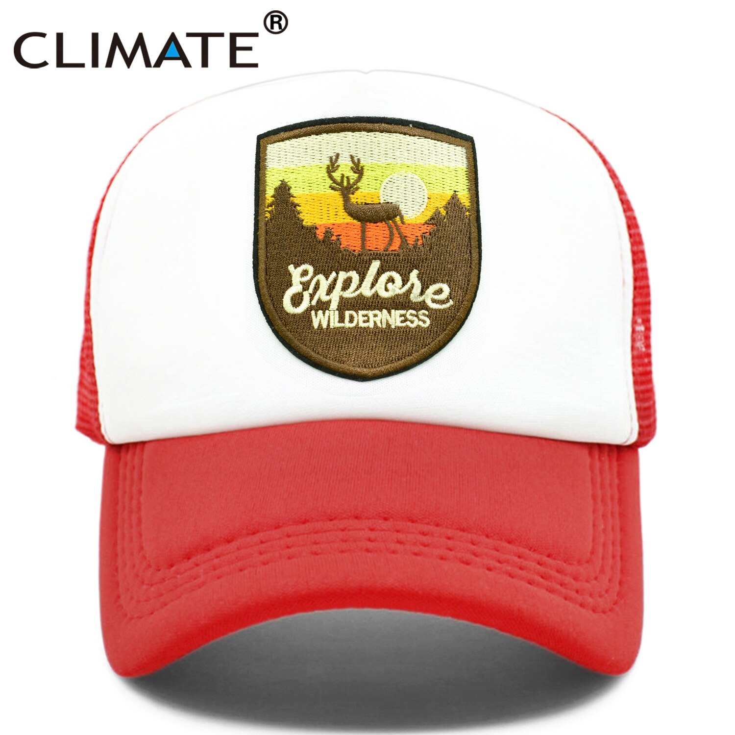 CLIMATE Explore Trucker Cap Wilderness wildlife Camouflage Cap for Outdoor Exploration Baseball Cap Summer Cool Mesh Caps: Red / Adult 55to58cm Head