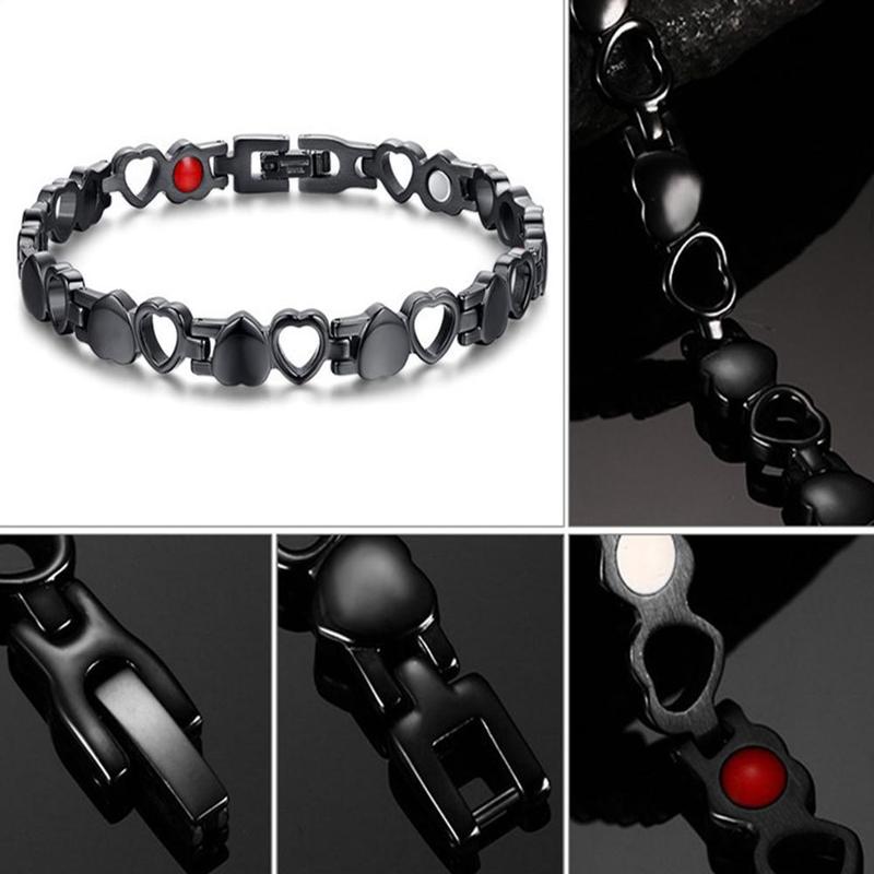 Pulsera magnética de acero y titanio con forma de corazón hueco para mujer de 20CM * 7MM, pulsera magnética moderna de acero inoxidable con forma de corazón