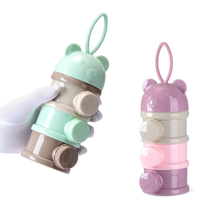 4-capas de comida de bebé caja de almacenamiento portátil de dibujos animados oso lindo recipiente de leche infantil leche en polvo de Toddle caja almacenamiento Snacks