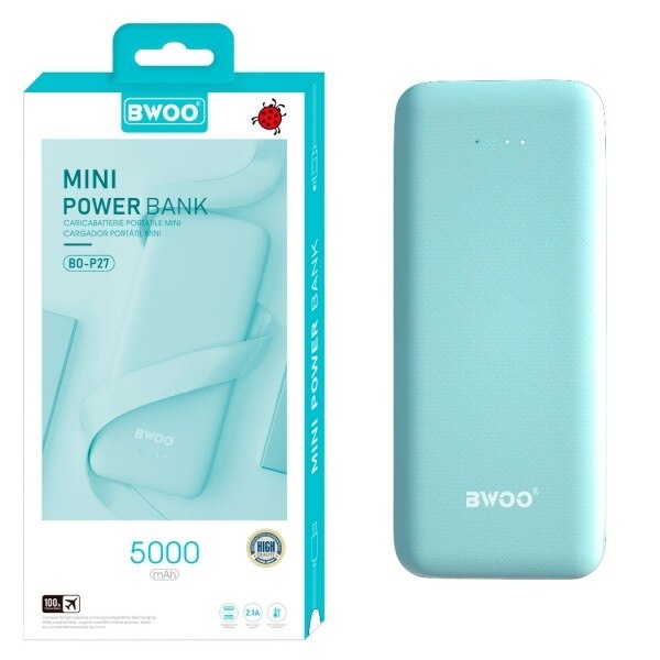 Powerbank Bwoo BO-P27 5000Mah 2.1A Externe Batterij + Kabel 2 Kleuren