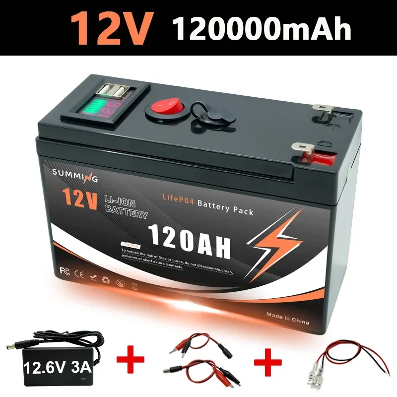 LiFePO4 12V 150Ah wiederaufladbare Lithiumbatterie mit integriertem BMS, für Spielzeug, Solarmodule, Fischfinder, Power Wheels️: Braun