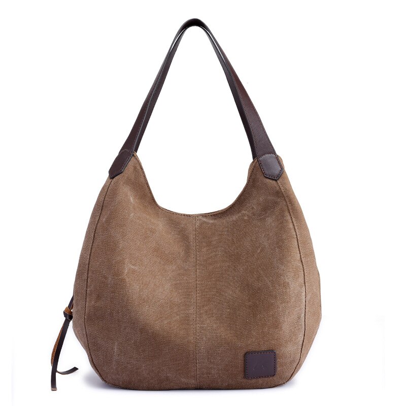 Vrouwen Canvas Handtassen Vrouwelijke Zwervers Enkele Schoudertassen Vintage Solid Multi-pocket Dames Bakken Bolsas: brown