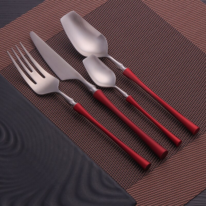 Lyxiga servisset gyllene bestick 304 rostfritt stål bestick middagsset vitguld sked gaffel kniv bestick kit servis set: Rödsilver 4 st