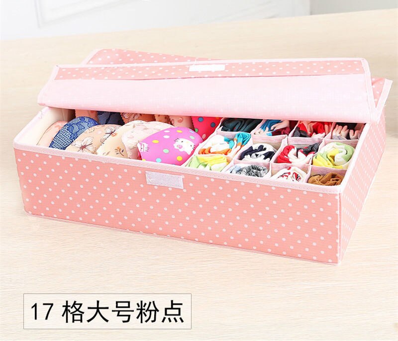 17 Cells Storage Boxes Drawer Divider With Lid for Bra Socks Underwear Storing Closet Organizers Home Storage Box 44.5*29*12.5CM: Pink dots classic