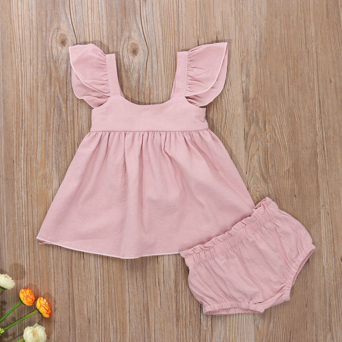 Peuter baby zomerkleding katoenen outfit ruches mouwloos gulpmouw mini-jurkje top + elastische taille shorts voor babymeisje 0-24m