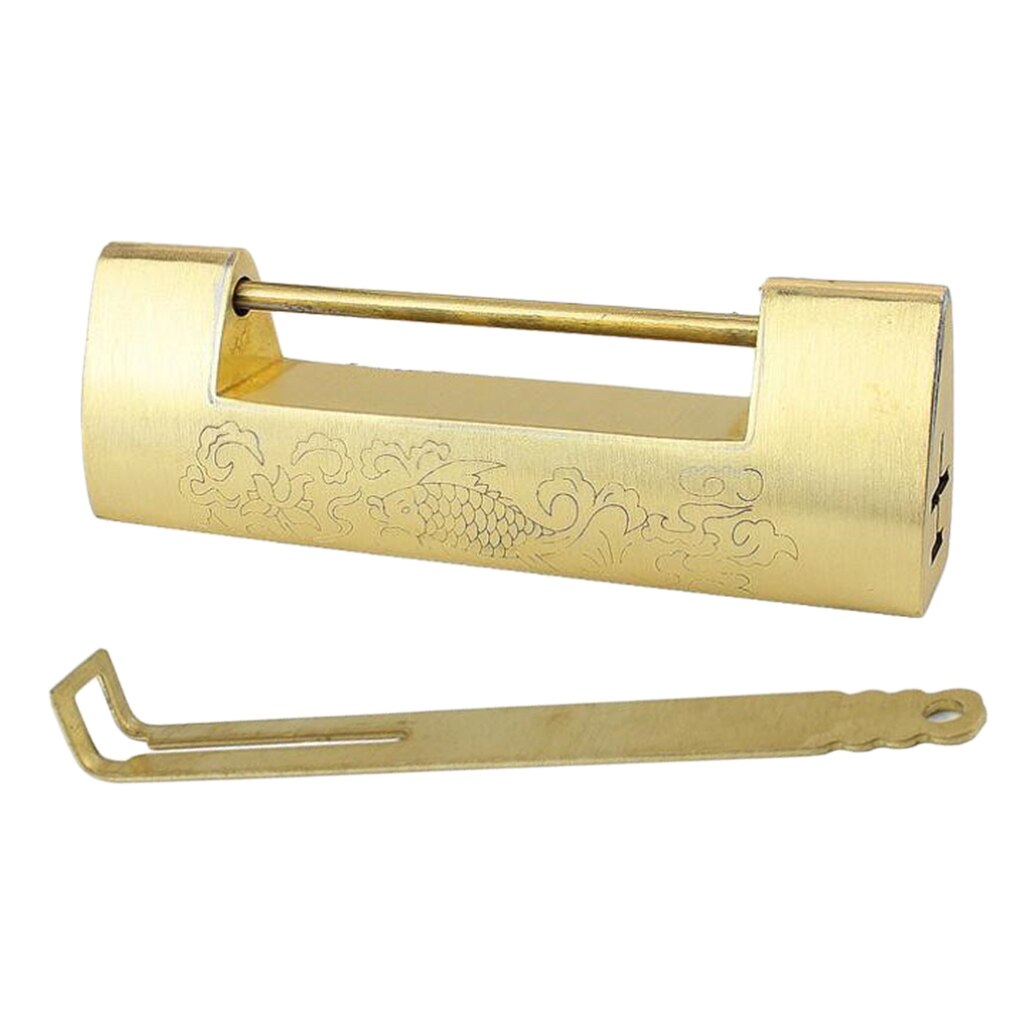 Alte Chinesische Schloss, Schmuck Kasten Schublade Jahrgang Geschnitzte Günstigen Fisch Blatt Vorhängeschloss Schloss mit Schlüssel: Gelb