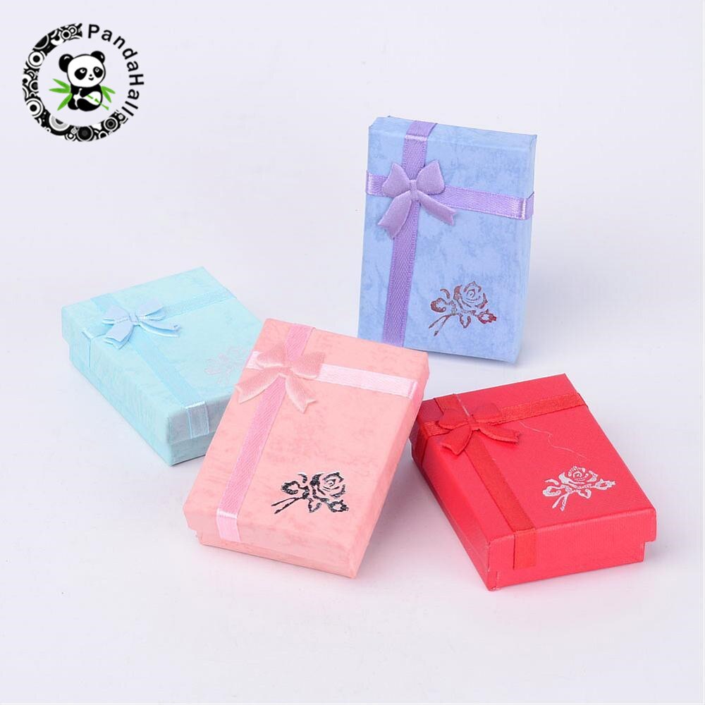 12pcs Boxes for Jewellery Pendant Necklaces Packaging 7x5x2cm Cardboard Rectangle Jewelry Box with Bowknot Mixed Color