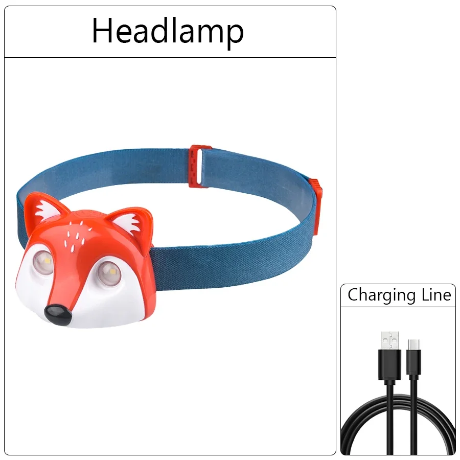 Cute Animal Headlamps Kid Running Riding Light USB Charging with Children Headlight Kids Flashlight Cartoon Animal Lantern: Blue