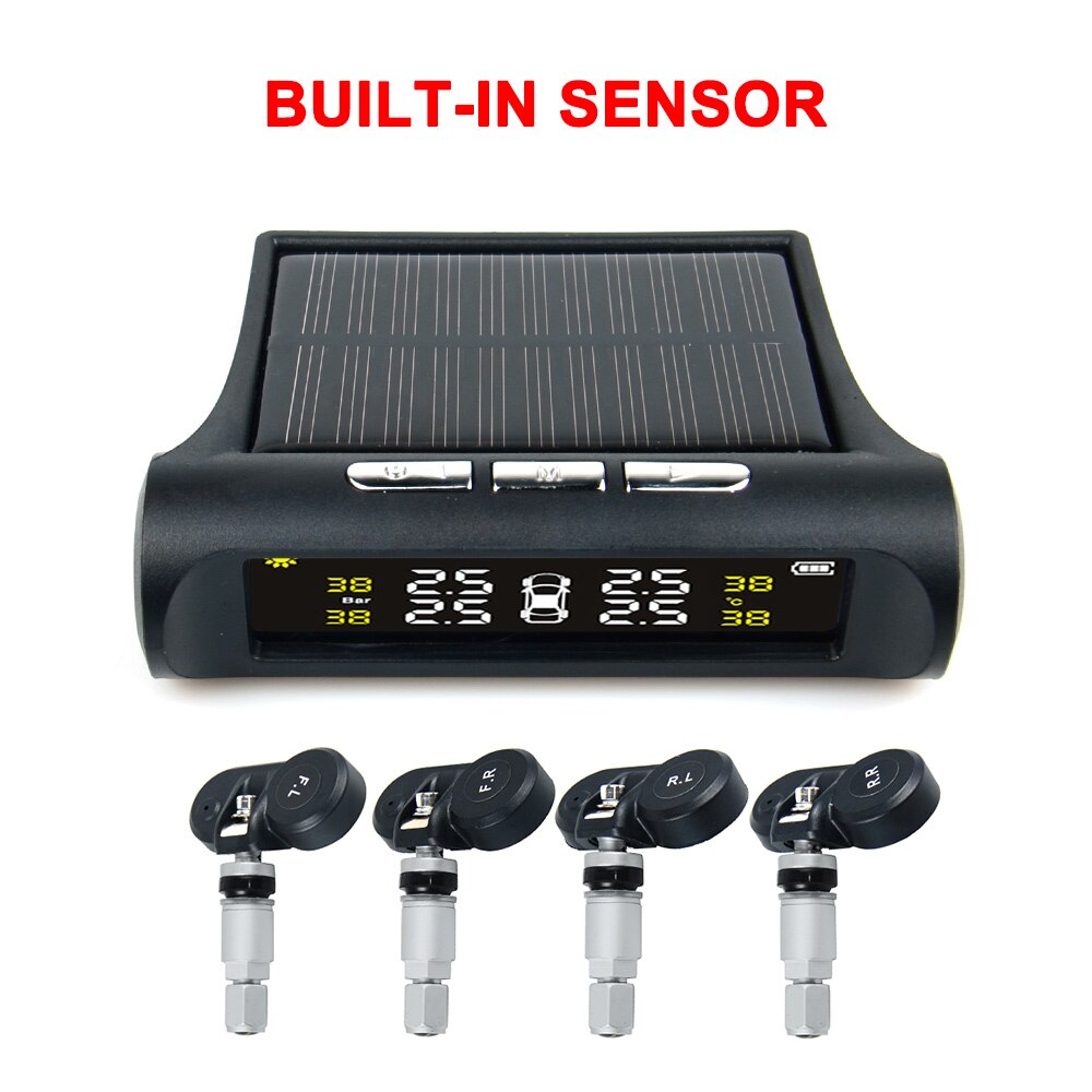 Solar Power TPMS Car Tire Pressure Alarm Monitor System Auto Security Alarm Systems Tyre Pressure Temperature Warning: Internal sensor