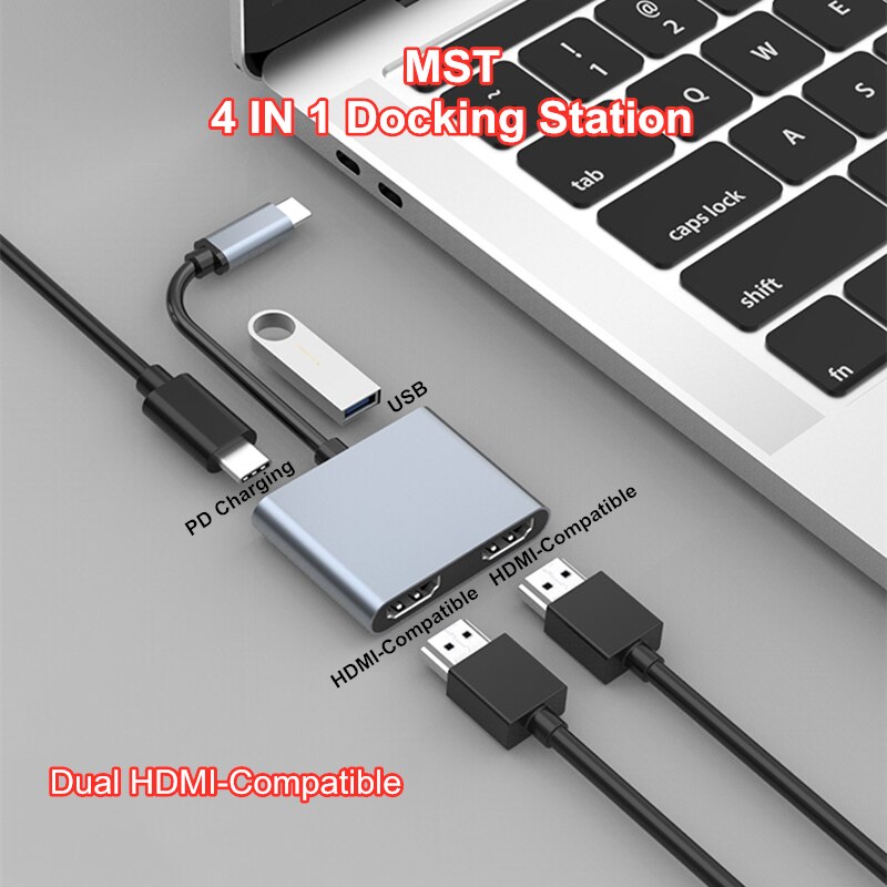 Usb type c hub til hdmi-kompatibel mst 4k vga usb c hub dokkingstasjon  rj45 lan ethernet sd tf til macbook usb hub adapter: Blå