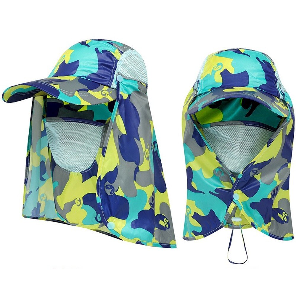 Vissen Hoed Voor Mannen &amp; Vrouwen Outdoor Uv Zon Bescherming Brede Rand Hoed Met Gezicht Cover En Hals Flap: Camouflage Blue