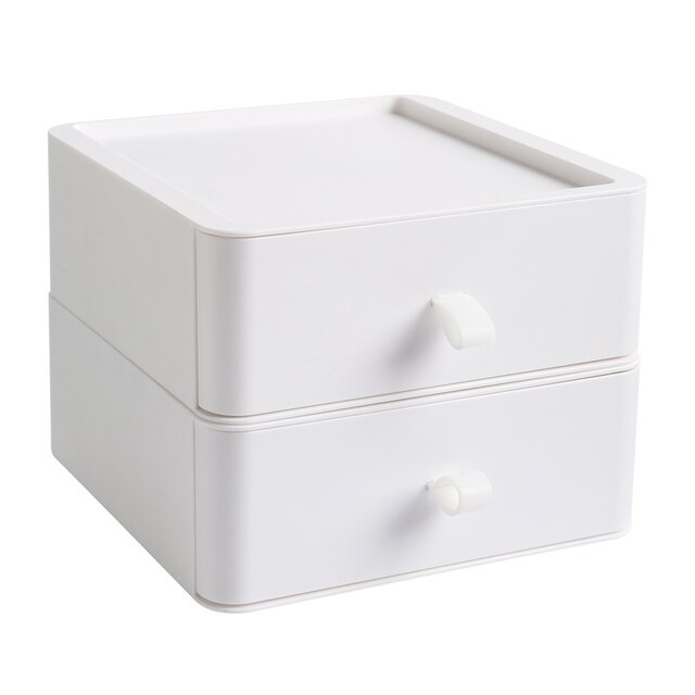 Desktop Stackable Organizer Drawer Office Accessories Storage Box Makeup Organizing Container Masks Lipsticks Bathroom Storage: White - 2 layer