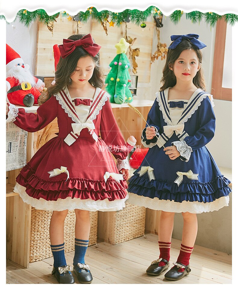 Robe en dentelle pour enfants, style collège anglais, lolita douce, rétro, robe victorienne pour enfants, kawaii, gothique, lolita op cos