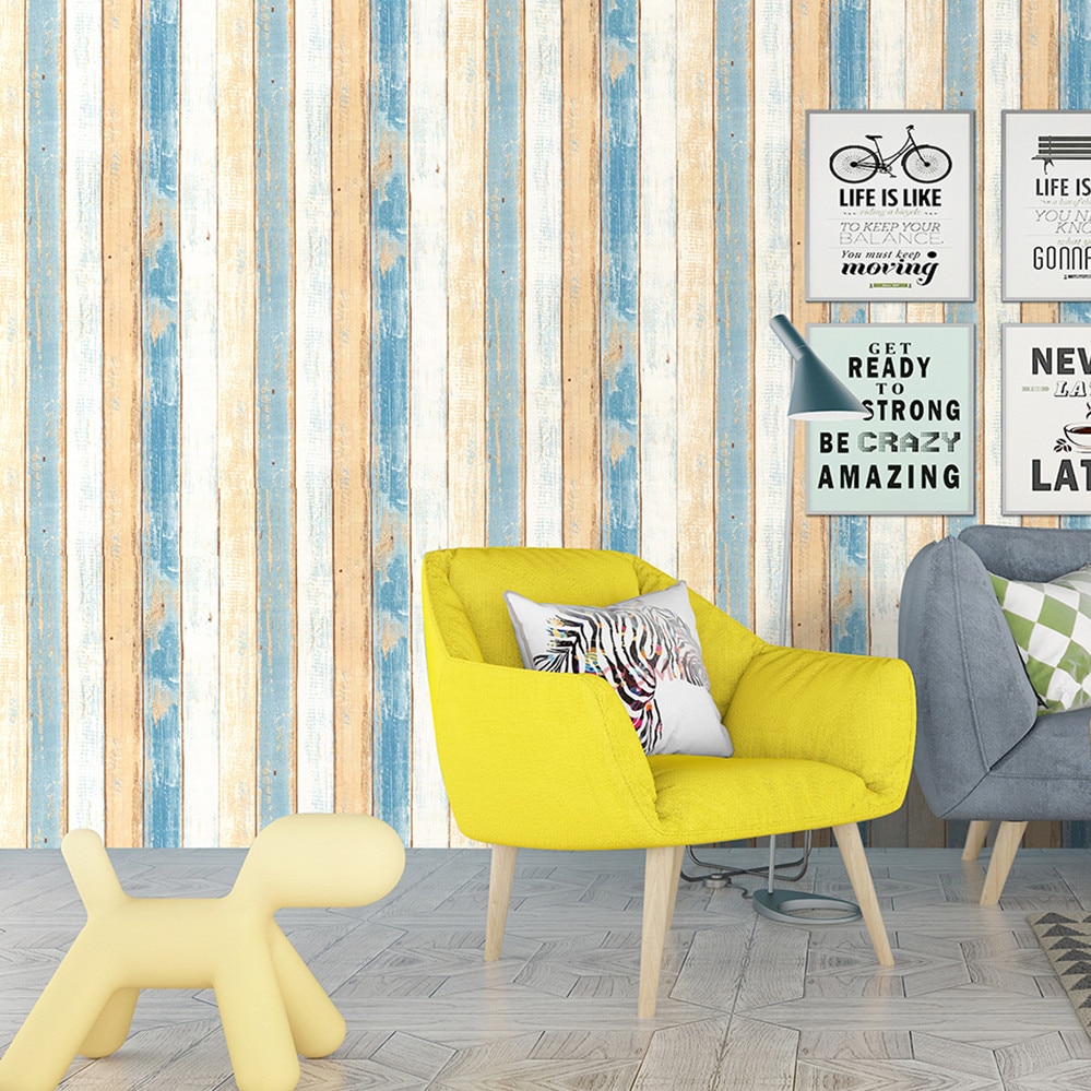 LUCKYYJ Peel and Stick Mediterranean Wood Grain Vinyl Self-adhesive Wall Sticker Living Room Bedroom Wall Renovation Wallpaper