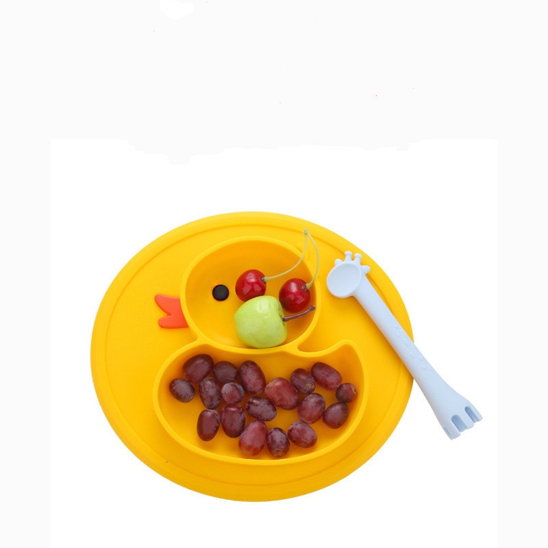 Bandeja de alimentación de silicona antideslizante para alimentos, con bonitos dibujos de animales, pato, bandeja para comida, soporte para comida para bebé, niño pequeño, Chico, cuenco para niños