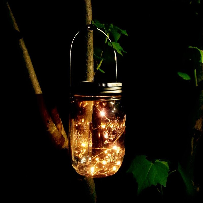 Lumières solaires de couvercle de pot de Mason, paquet de 6 20 lumières de couvercles de pot de luciole d'étoile de fée de ficelle de Led, 6 cintres inclus (pots non inclus), Patio