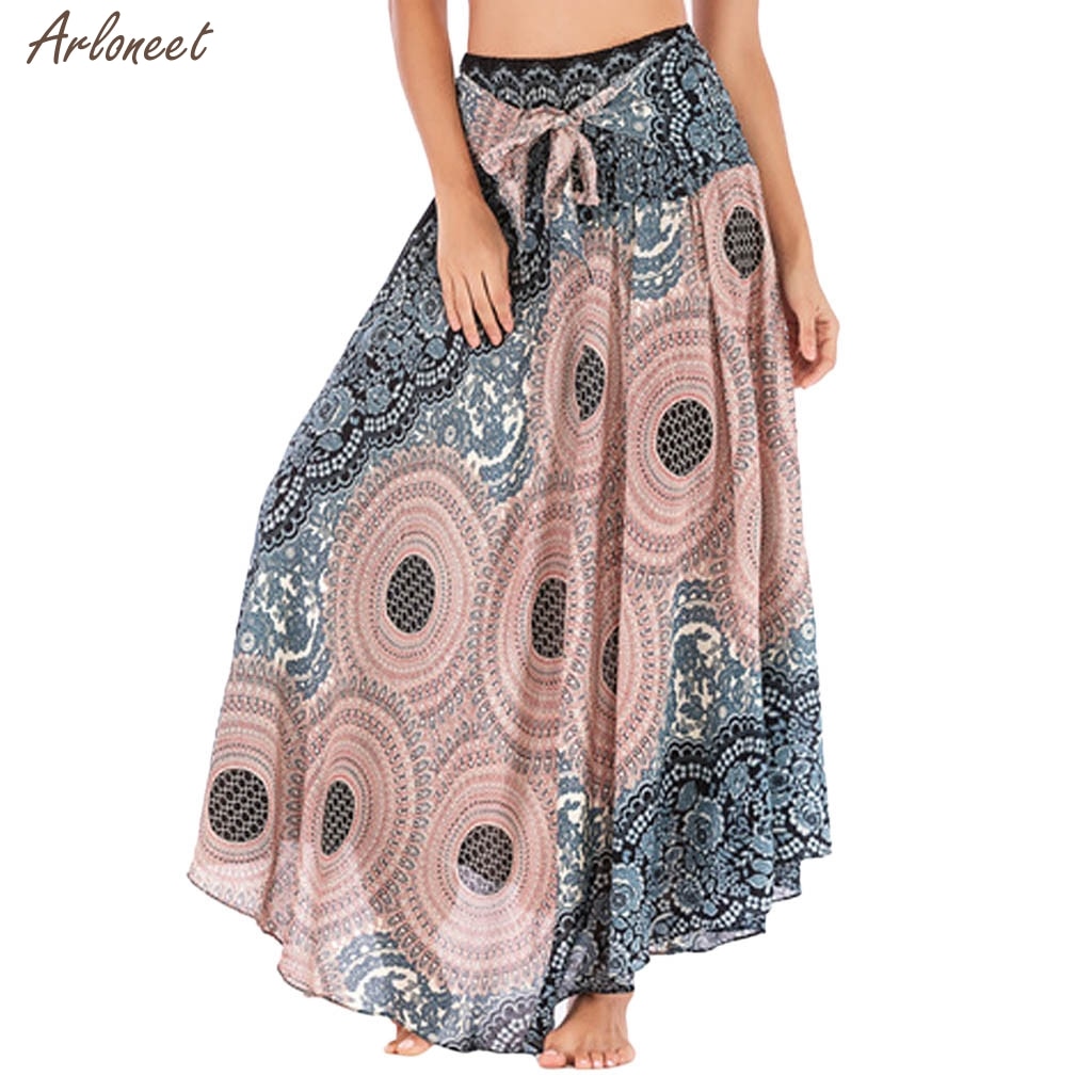 Vrouwen Lange Hippie Bohemian Gypsy Boho Bloemen Elastische Taille Bloemen Halter Rok Vrouwen Casual Rok Kleding Mode Zomer: Beige 01