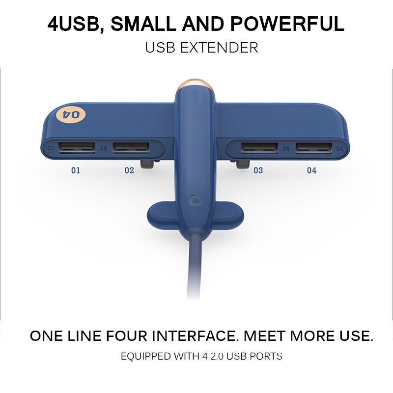 Schattige 4- poorts usb 2.0- hub usb-hub 3.0 draagbare hub usb-vliegtuigvorm usb-splitter externe multi-poort usb-hub voor xiaomi