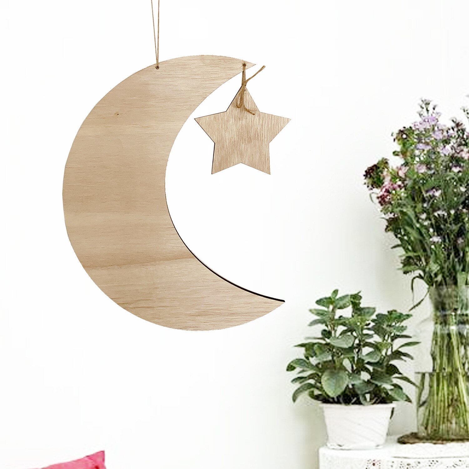 Ramadan Moon Shaped Wooden Decorations Eid Al Fitr Crafts Ornaments Southeast Asian Home Snack Dessert Pastry Serving Tray
