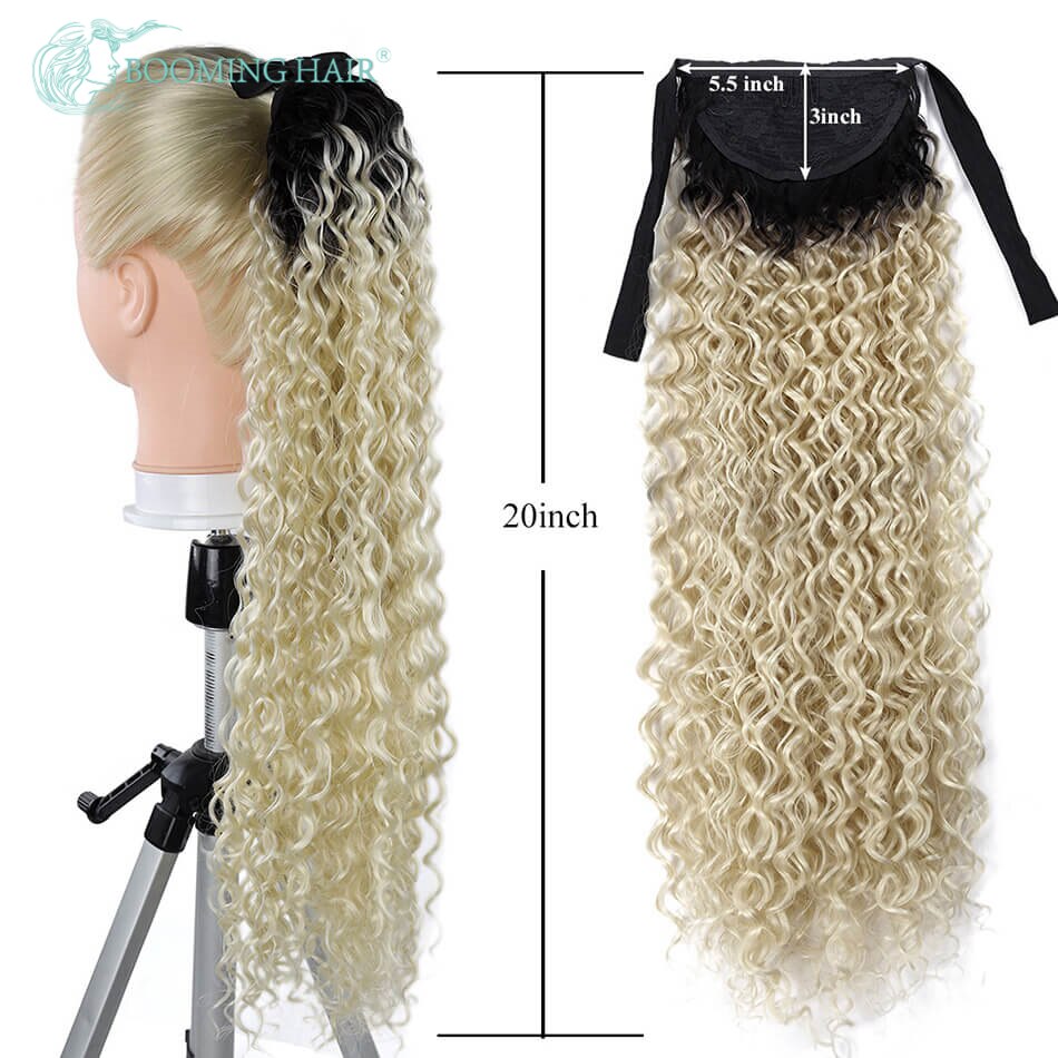 BOOMING HAIR 20inch Jerry Curly Wrap Drawstring with Clip for Women Clip in Synthetic Ponytail Hair Extension