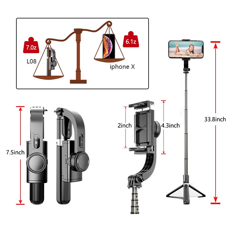 OUTMIX Gimbal Stabilisator für Telefon Automatische Balance Selfie Stick Stativ mit Bluetooth Fernbedienung für Smartphone Gopro Kamera