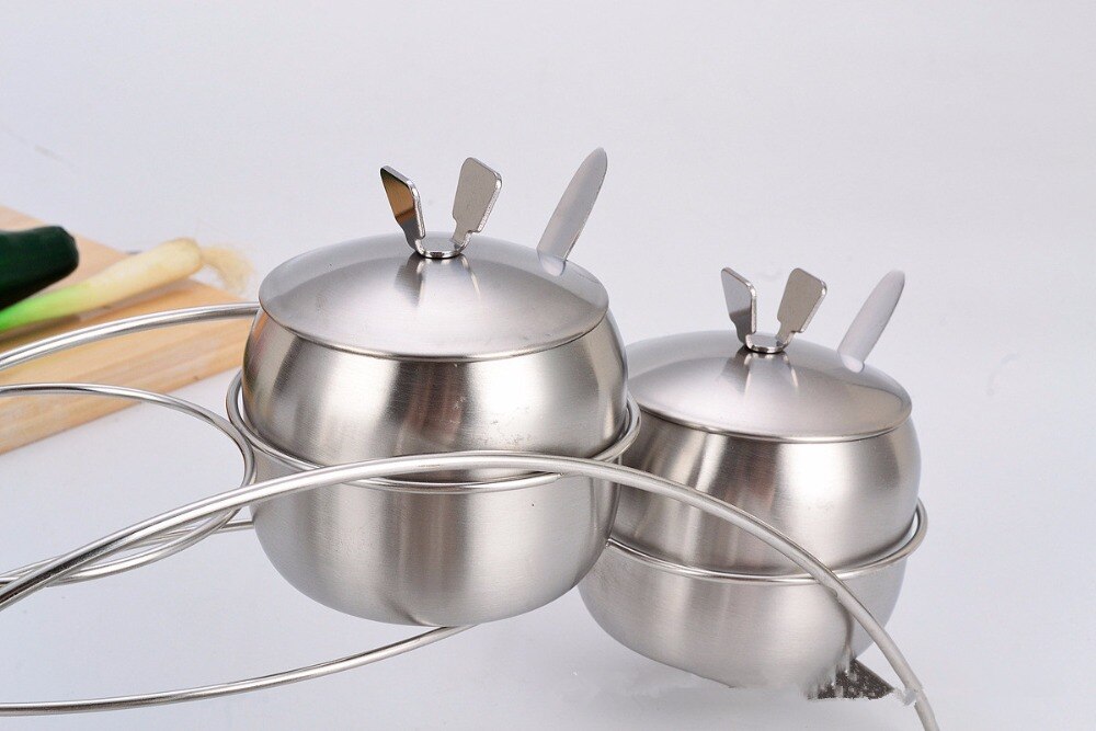 1SET Stainless Steel Seasoning pot Integrated Spice Salt Sugar Pepper Ajinomoto Jar with Cover Set OK 0649