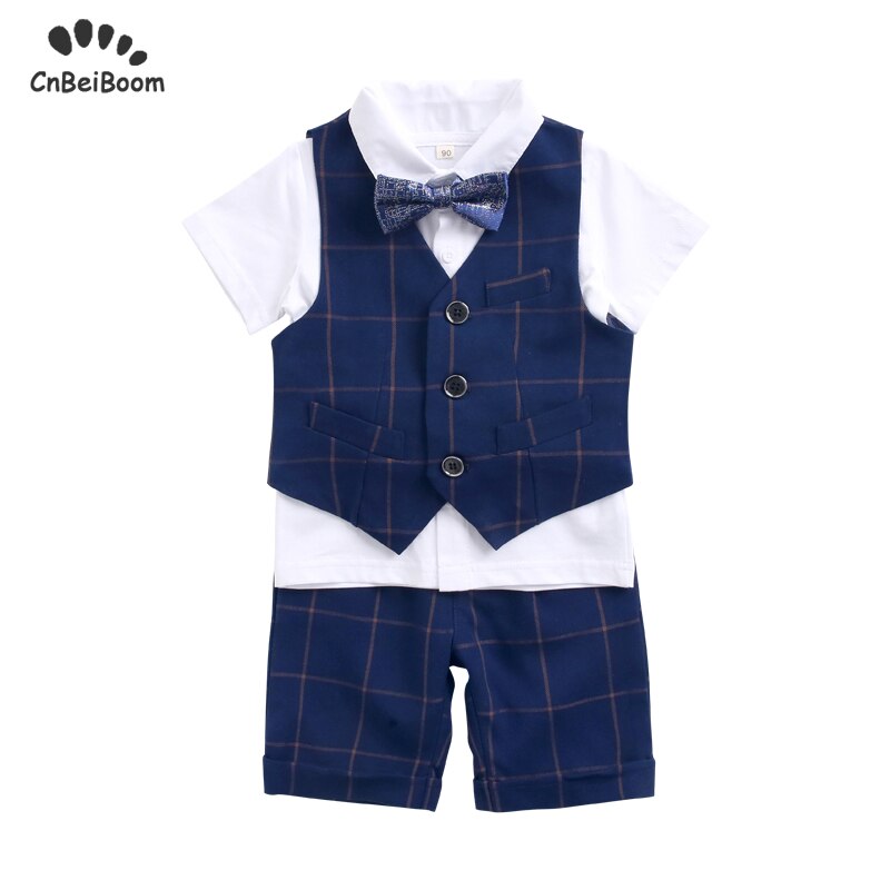 Garçons costume formel gilet style britannique 4 pièces vêtements enfants costume court enfants 2-10 y robe de fête de mariage fleur garçons vêtements