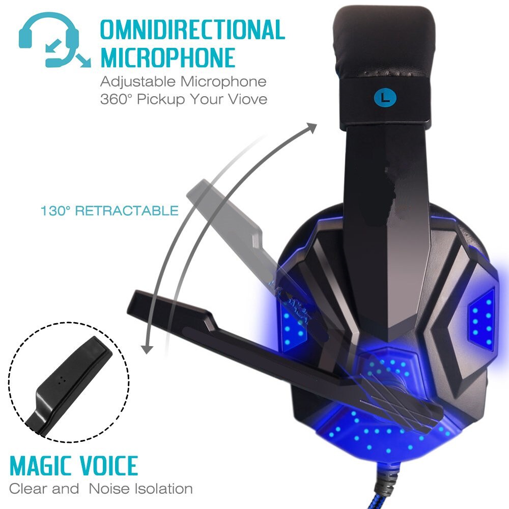 HYASIA LED Light Headset Bass Gaming Headphones Wire Game USB 3.5mm Suitable for PS4 Computer Game With Mic Gaming Earphone PC