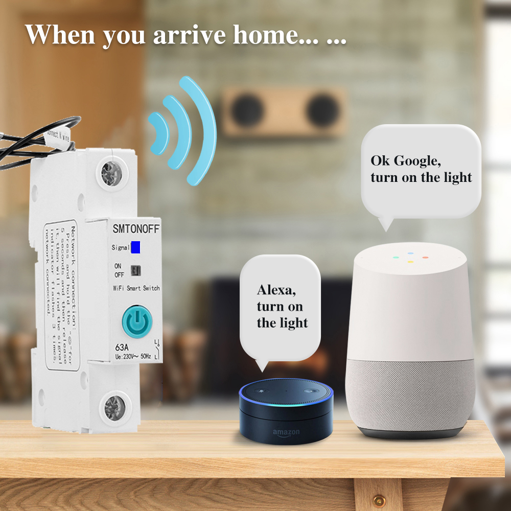 WiFi circuit breaker din rail switch timer remote control by ewelink app voice control Alexa echo and google home for Smart Home