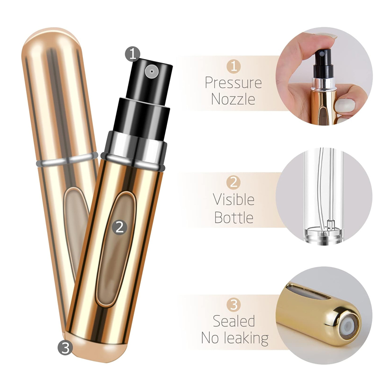 1/4 Stück 5 ml Parfümzerstäuber, tragbarer Flüssigkeitsbehälter für Kosmetika, Reisen, Mini-Aluminiumspray, leere nachfüllbare Flasche