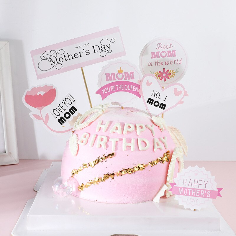 DIY Mother's Day Cake Topper kit Flowers Pink Circle Cake Topper Kit Kids For Mother Birthday Party Cake Decorations