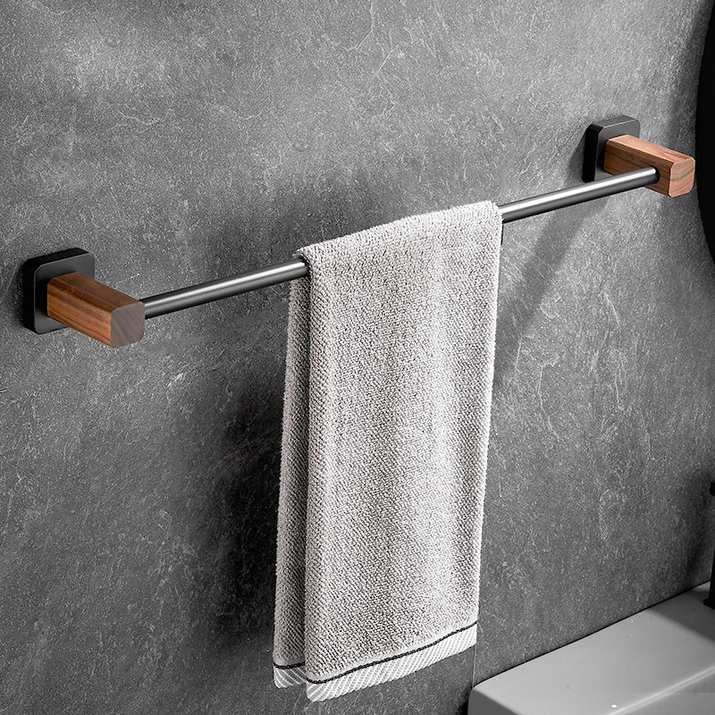 Juego de accesorios de baño, toallero negro de madera de nogal, soporte de papel higiénico, barra de toalla, gancho para Bata